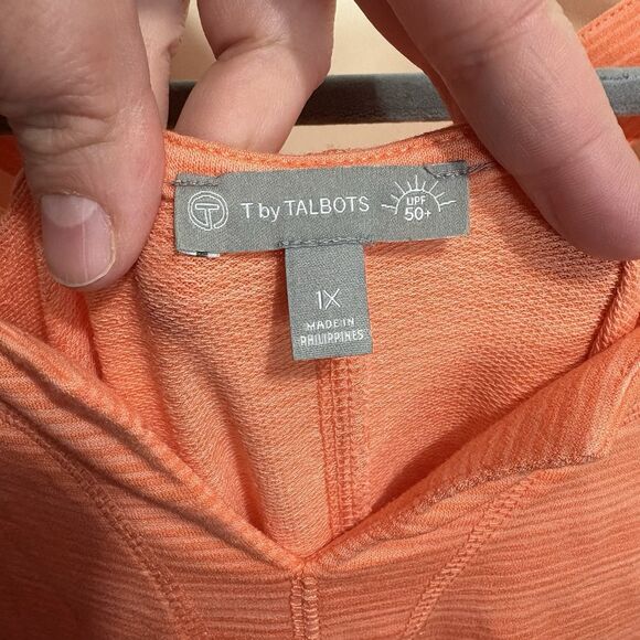 T by Talbots Casual Pullover Dress Orange Stripe Stretch UPF 50+ Cross Back 1X - Picture 7 of 8